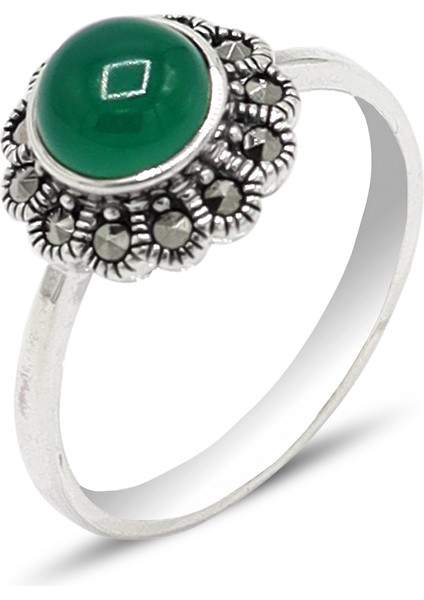 Zümrüt Taşlı Papatya Model 925 Ayar Gümüş Markazit Kadın Yüzük 201024241