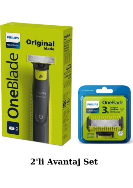 QP2724/10 Oneblade Yüz ve Vücut Şekilendirici QP630/51 3'lü Yedek Bıçak Avantaj Set