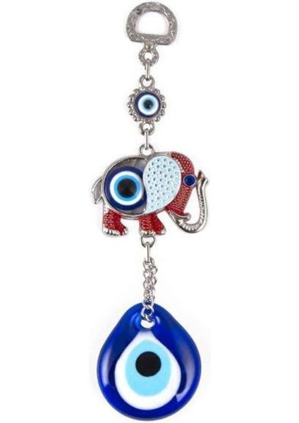 Zamak Döküm Metal Renkli Nazar Boncuklu Fil Figür Duvar Kapı Süsü ve Aksesuar