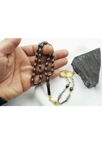 Arpa Model Kırmızı Mine Işlemeli Pirinç Kafes Tespih