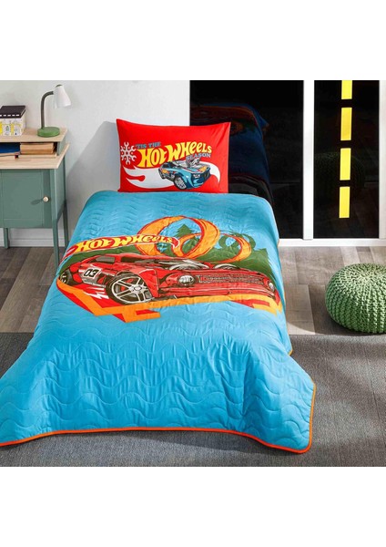 Lisanslı Pamuk-Polyester Hot Wheels Yatak Örtüsü Seti Çok Renkli Tek Kişilik