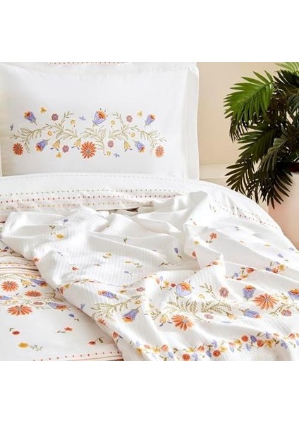 Home CLARICE%100 Pamuk Çift Kişilik Nevresim Pike Takımı Multicolor