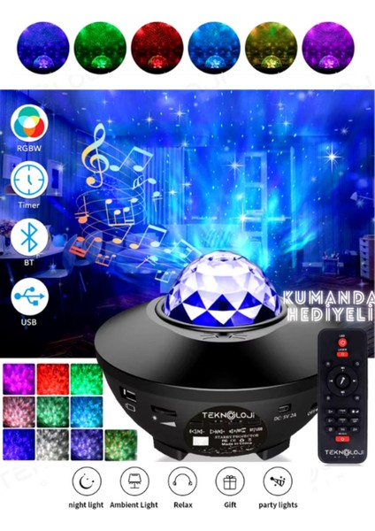 Galaksi Projektör Gece Lambası Bluetooth Hoparlör Disko Topu Yıldızlı Rgb Star Light Tavan Aydınltma