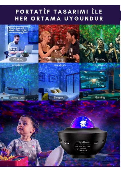 Galaksi Projektör Gece Lambası Bluetooth Hoparlör Disko Topu Yıldızlı Rgb Star Light Tavan Aydınltma modelleri