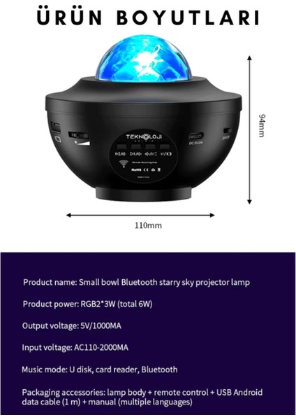Galaksi Projektör Gece Lambası Bluetooth Hoparlör Disko Topu Yıldızlı Rgb Star Light Tavan Aydınltma