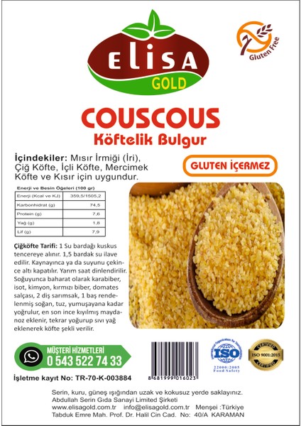 ELİSA Gold Glutensiz Köftelik Bulgur 5 kg