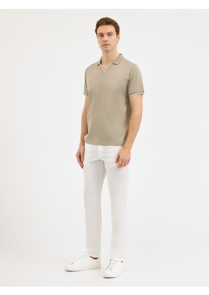 Erkek Regular Fıt Polo Yaka Tişört-Bej