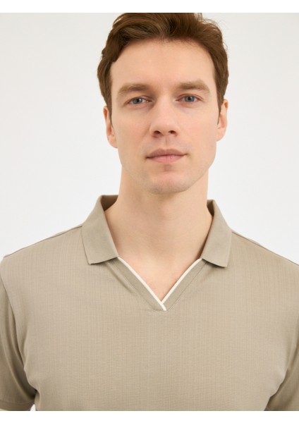Erkek Regular Fıt Polo Yaka Tişört-Bej fırsatları