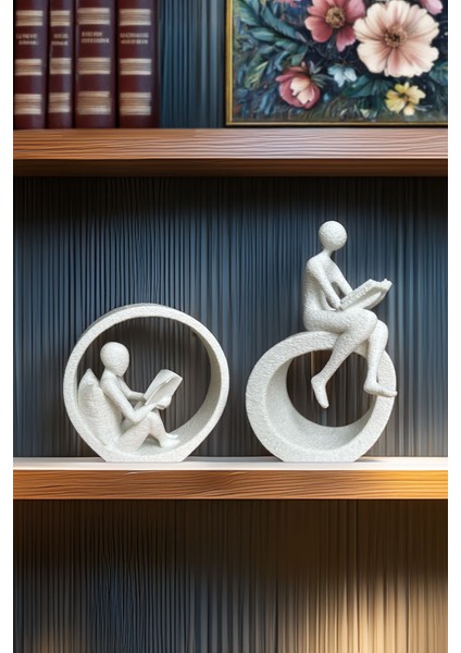Kitap Okuyan Biblo Seti, Soyut Minimalist Şık Raf Dekorasyonu, 10-11-15CM Bioplastik Süs