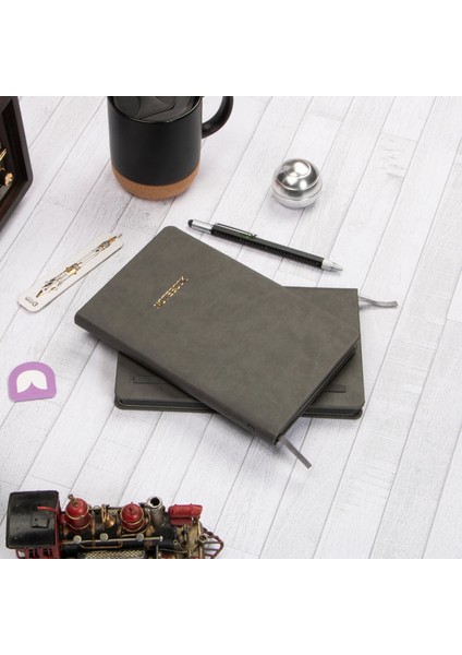 13x21 cm Füme Deri Sert Kapak Noktalı Tarihsiz Dikişli Not Okul Defteri