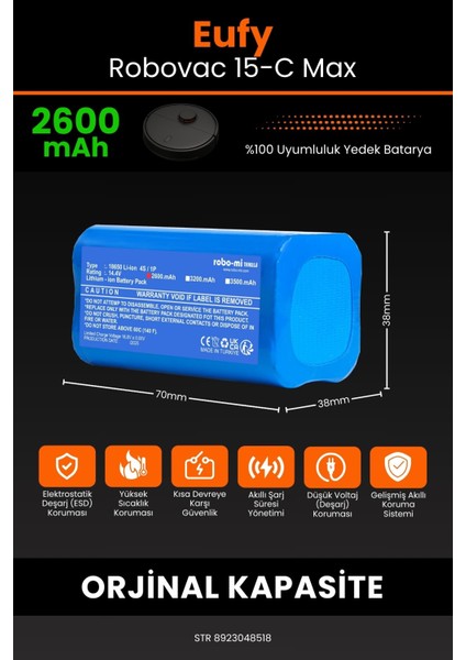 Eufy Robovac 15C Max 2600mAh Robot Süpürge Bataryası - Sertifikalı Güvenlik, Gerçek Kapasite fiyatları