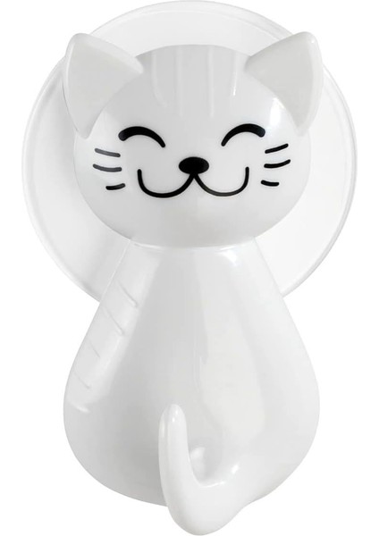 Kancası Kedi Beyaz - Duvar Askısı, Elbise Askısı, Plastik (Abs), 6 x 9,5 x 5,5 Cm, Beyaz