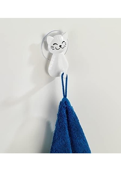 Kancası Kedi Beyaz - Duvar Askısı, Elbise Askısı, Plastik (Abs), 6 x 9,5 x 5,5 Cm, Beyaz