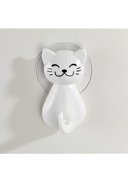 Kancası Kedi Beyaz - Duvar Askısı, Elbise Askısı, Plastik (Abs), 6 x 9,5 x 5,5 Cm, Beyaz