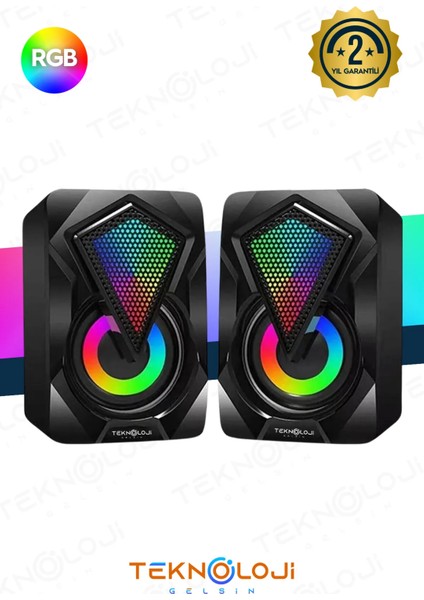 Bilgisayar Hoparlörü LED Işıklı Rgb Laptop Pc Uyumlu 1+1 Speaker