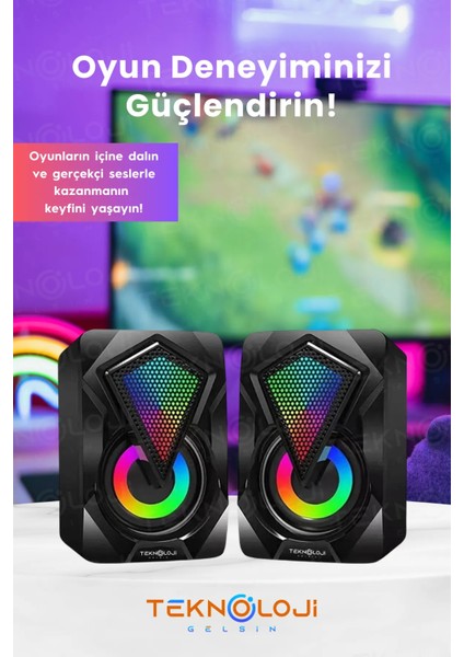 Bilgisayar Hoparlörü LED Işıklı Rgb Laptop Pc Uyumlu 1+1 Speaker