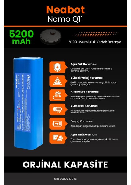 Neabot Nomo Q11 5200MAH Robot Süpürge Bataryası - Yüksek Yoğunluklu Li-Ion Hücre