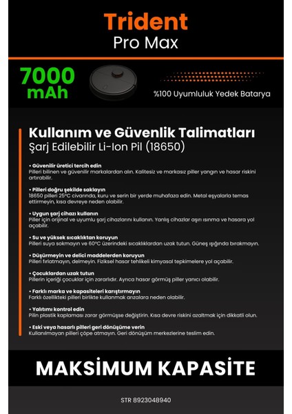 Trident Pro Max 7000mAh Robot Süpürge Bataryası - Koruma Katmanlı Batarya Teknolojisi