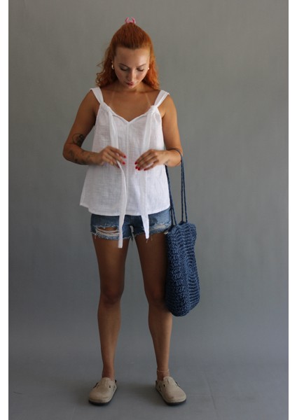 Keten Omuzdan Bağlamalı Bluz fiyatları