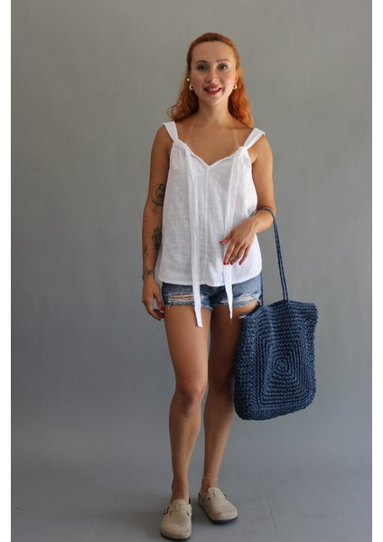 Keten Omuzdan Bağlamalı Bluz indirimleri