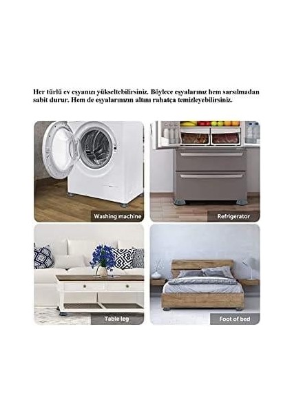 4 Adet Çamaşır Makinesi Ayağı Titreşim Gürültü Hareket Önleyici Mobilya Yükseltici Ayak
