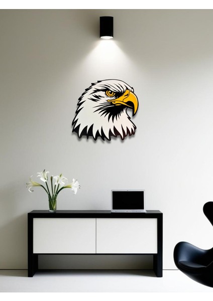 El Yapımı Kartal Portresi - Hediyelik Dekoratif Duvar Tablosu Siyah Beyaz 50X50 cm