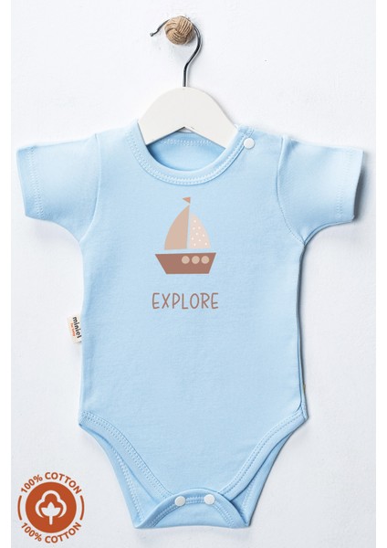 Erkek Bebek %100 Organik Pamuklu Explore Baskılı 3-6-9-12 Ay 3lü Kısa Kollu Bebek Body Zıbın modelleri