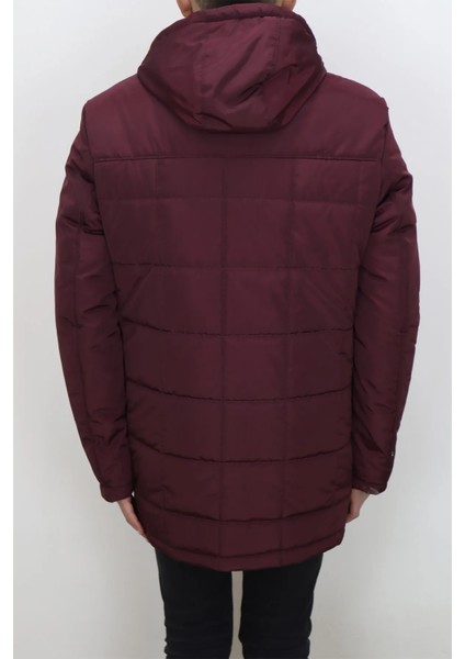 Fistan Store Erkek Bordo Hakim Yaka Spor Kesim Rahat Kalıp Kapüşonlu Fermuar Kapamalı Kışlık Mont fırsatları