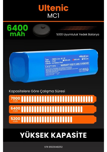 Ultenic MC1 6400mAh Robot Süpürge Bataryası - Sertifikalı Güvenlik, Gerçek Kapasite fırsatları