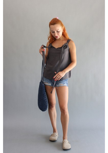 Keten Omuzdan Bağlamalı Bluz