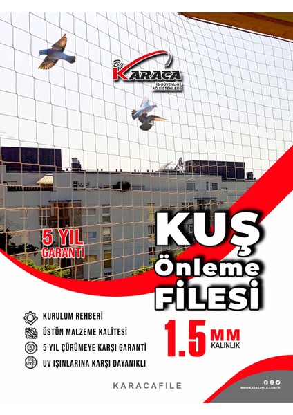Kuşlar Için Balkon Güvenlik Filesi – 1.5 Metre Yükseklik | Metreyle Kesim | 1.5 mm Ip, 2x2 cm Göz Aralığı + Montaj Aparatları (Beyaz/gri/siyah)