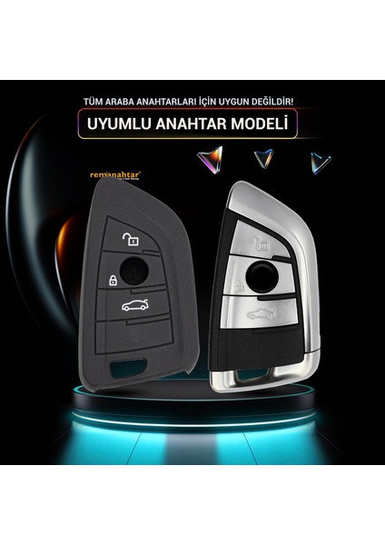 F10 F20 F30 3 Buton Smart Silikon Anahtar Kılıfı - Siyah