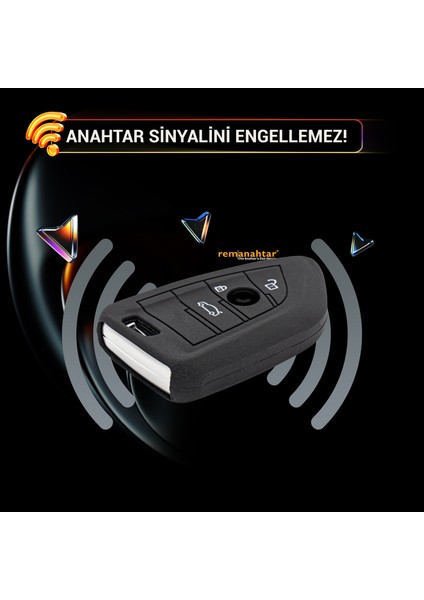 F10 F20 F30 3 Buton Smart Silikon Anahtar Kılıfı - Siyah