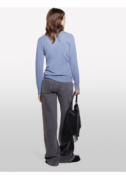 Sisley Kdn_yün ve Kaşmir Karışımlı Ribana Detaylı Balıkçı Yaka Kazak Kadın Demir Mavisi Kazak - 324A102HM2174