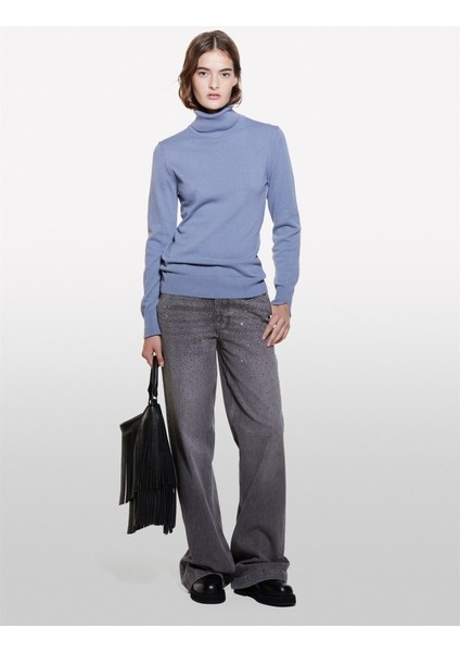 Sisley Kdn_yün ve Kaşmir Karışımlı Ribana Detaylı Balıkçı Yaka Kazak Kadın Demir Mavisi Kazak - 324A102HM2174 fiyatları