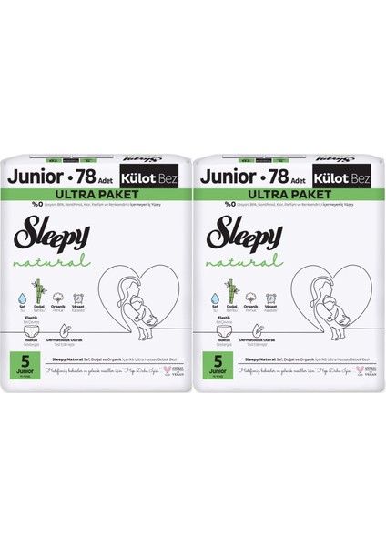 Külot Bebek Bezi Natural Beden: 5 (11- 18KG) Junior 156 Adet Ekonomik Ultra Pk