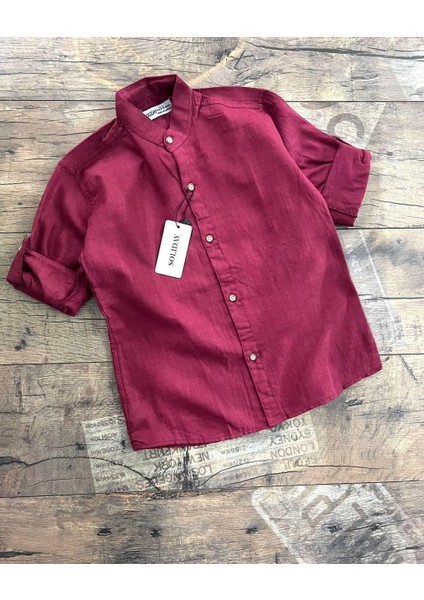 Erkek Bordo Keten Yarım Kollu Hakim Yaka Gömlek – Şık ve Rahat Tasarım I Erkek Çocuk Gömlek indirimleri