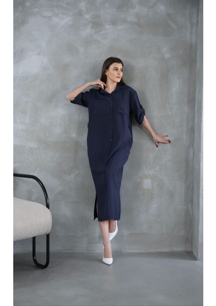 Düğmeli Kadın Gömlek Elbise modelleri