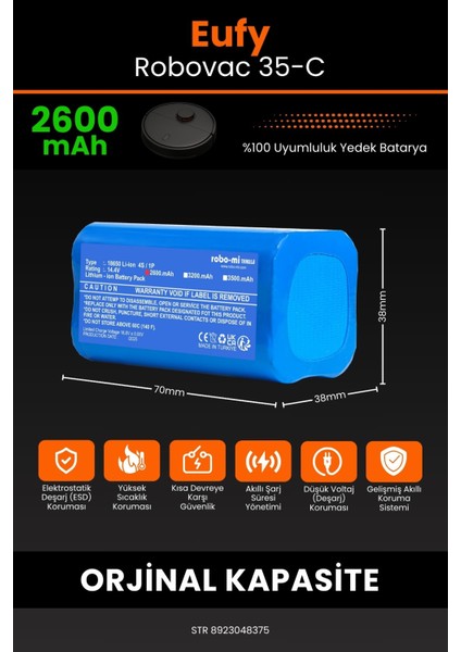 Eufy Robovac 35C 2600mAh Robot Süpürge Bataryası - Sertifikalı Güvenlik, Gerçek Kapasite fiyatları