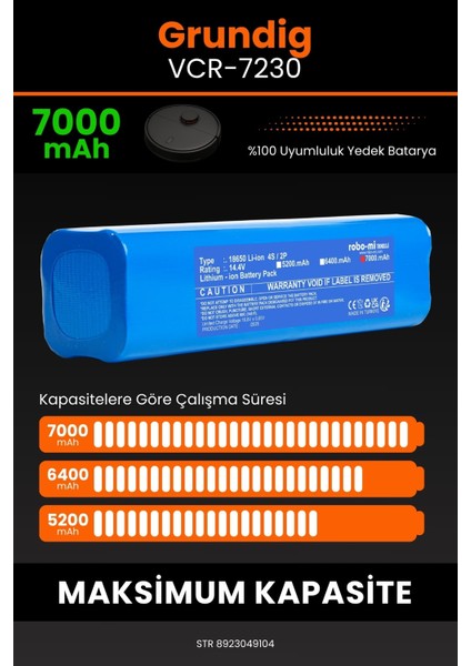 Grundig Vcr 7230 7000mAh Robot Süpürge Bataryası - Yüksek Yoğunluklu Li-ion Hücre fırsatları