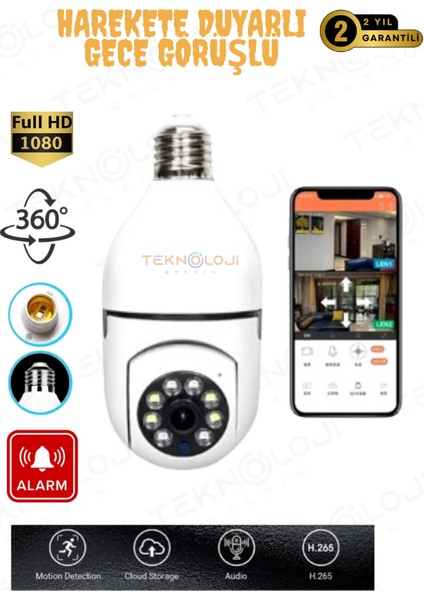 Ampül Kamera Kablosuz 360° Full Hd Gece Görüşlü Hareket Algılama Bebek Izleme Smart