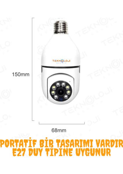 Ampül Kamera Kablosuz 360° Full Hd Gece Görüşlü Hareket Algılama Bebek Izleme Smart modelleri