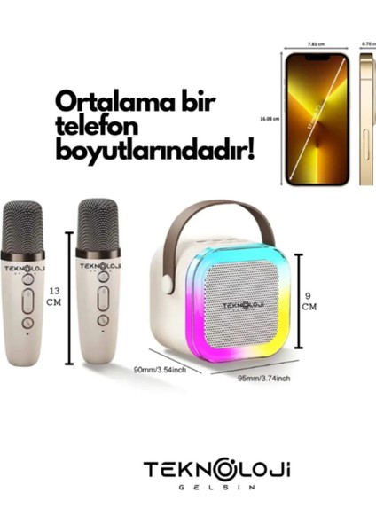 Çift Karaoke Mikrofonlu Kablosuz Bluetooth Hoparlör 5 Ses Efektli Rgb Hd Stereo Ses Usb/Sd/Fm