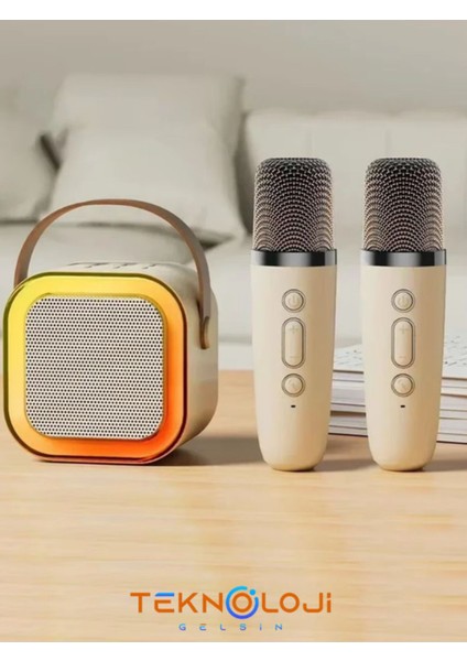 Çift Karaoke Mikrofonlu Kablosuz Bluetooth Hoparlör 5 Ses Efektli Rgb Hd Stereo Ses Usb/Sd/Fm