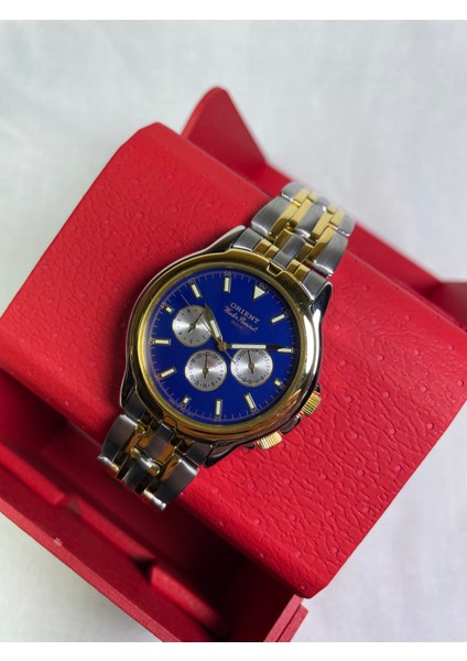 BS902025110A Retro Model Yuvarlak Çelik Kasa Sarı Çerçeveli Üç Fonksiyonlu Takvimsiz Lacivert Kadranlı Lüks Erkek Kol Saati