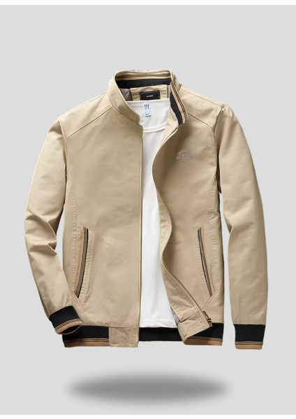 Nakış Armalı Mevsimlik Erkek Mont & Ceket Krem