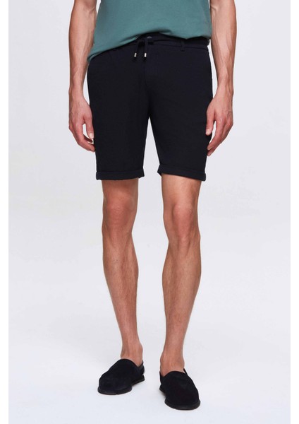 Ds Damat Lacivert Beli Lastikli Bağcık Detaylı Duble Paça Viskonlu Jogger Şort 0HC13ORTBT189