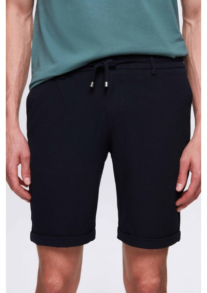 Ds Damat Lacivert Beli Lastikli Bağcık Detaylı Duble Paça Viskonlu Jogger Şort 0HC13ORTBT189