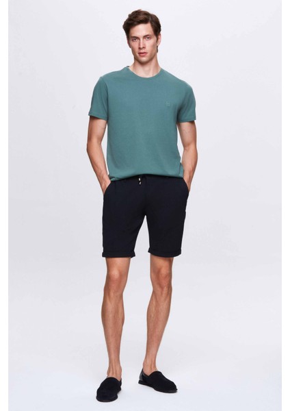 Ds Damat Lacivert Beli Lastikli Bağcık Detaylı Duble Paça Viskonlu Jogger Şort 0HC13ORTBT189