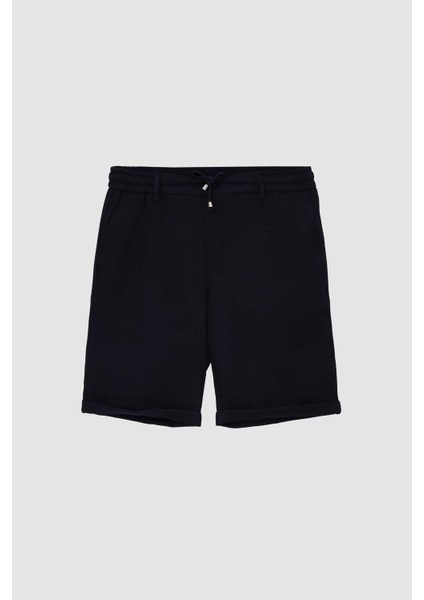 Ds Damat Lacivert Beli Lastikli Bağcık Detaylı Duble Paça Viskonlu Jogger Şort 0HC13ORTBT189